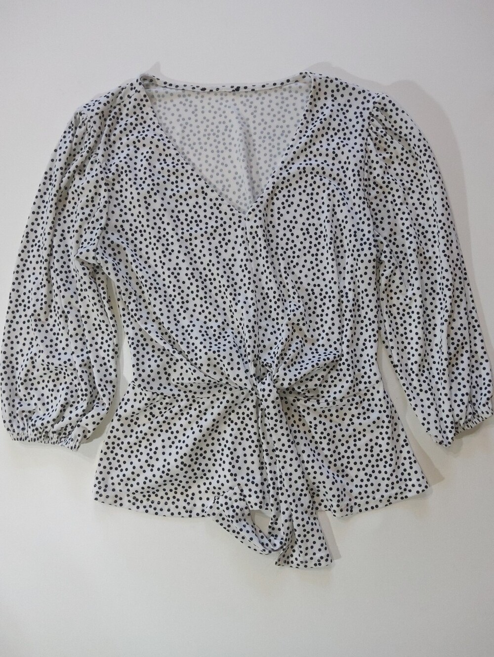 Polka Dot Blouse Womens Black White Waist Tie Retro Style Business‎ Casual Top